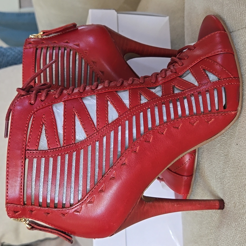 Nine West Angelica Red Peep Toe Booties 5.5 BNIB